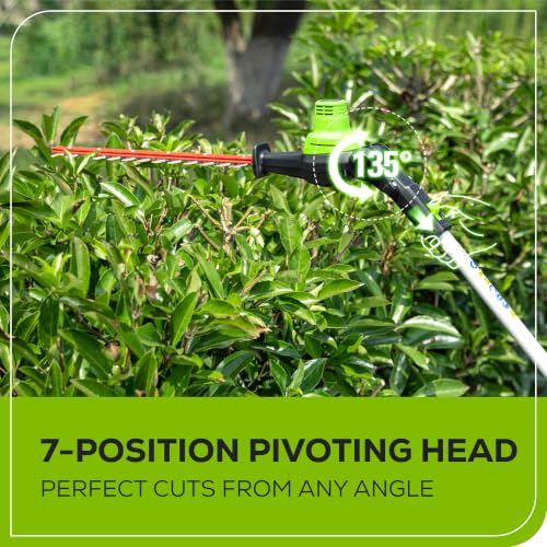 Image of Bundle of Greenworks 40V 8-inch Cordless Pole Saw with Hedge Trimmer Attachment 2.0Ah Battery and Charger Included + Greenworks 40V 5.0Ah Lithium-Ion Battery