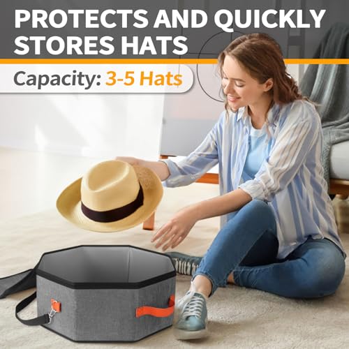 kushon Hat Storage Box for Women & Men, Hardboard Support Hat Boxes with 1 Door Hook Hat Organizer, Cowboy Hat Box for Travel, Hat Bag Hat Case (Grey)