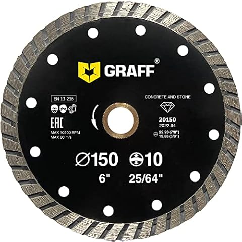 GRAFF 6 Inch Diamond Blade for Angle Grinder - Diamond Cutting Wheel for Cutting Stone, Marble, Granite, Brick, Masonry, Paving Flag, Concrete - Turbo Diamond Saw Blades - 150 mm Cover
