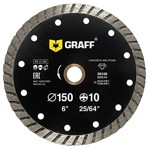 GRAFF 6 Inch Diamond Blade for Angle Grinder - Diamond Cutting Wheel for Cutting Stone, Marble, Granite, Brick, Masonry, Paving Flag, Concrete - Turbo Diamond Saw Blades - 150 mm
