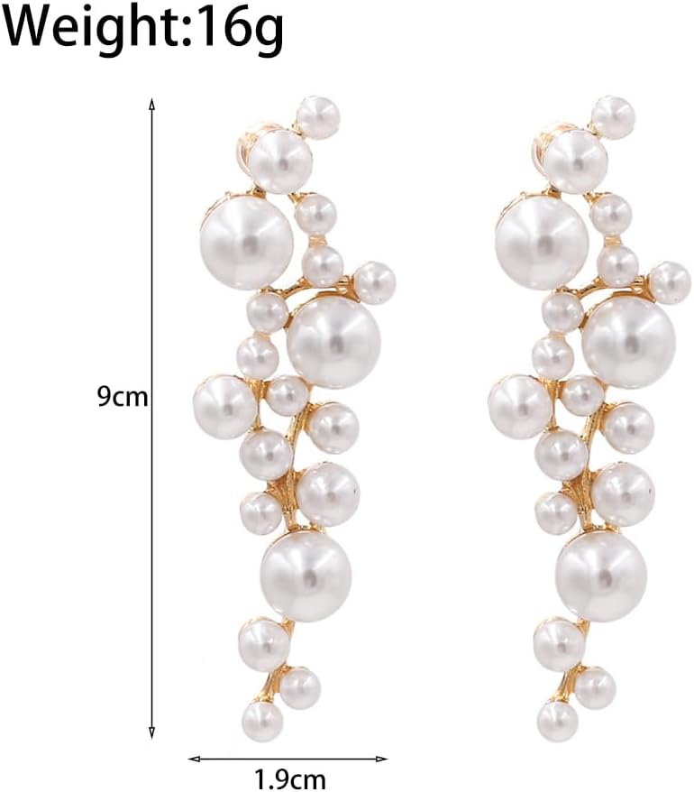 Long Cluster Pearl Dangle Earrings for Women Bohemia Vintage Pearl Tassel Statement Earrings Exaggerated Pearl Chandelier Earrings Wedding Jewelry - Image 2