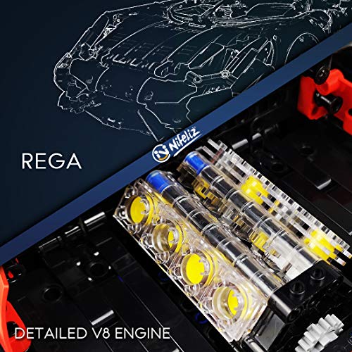 Nifeliz Rega Sports Model Car MOC Building Blocks and Engineering Toy, Adult Collectible Model Cars Set to Build, 1:8 Scale Light Blue Sports Car Model (4239 Pcs)