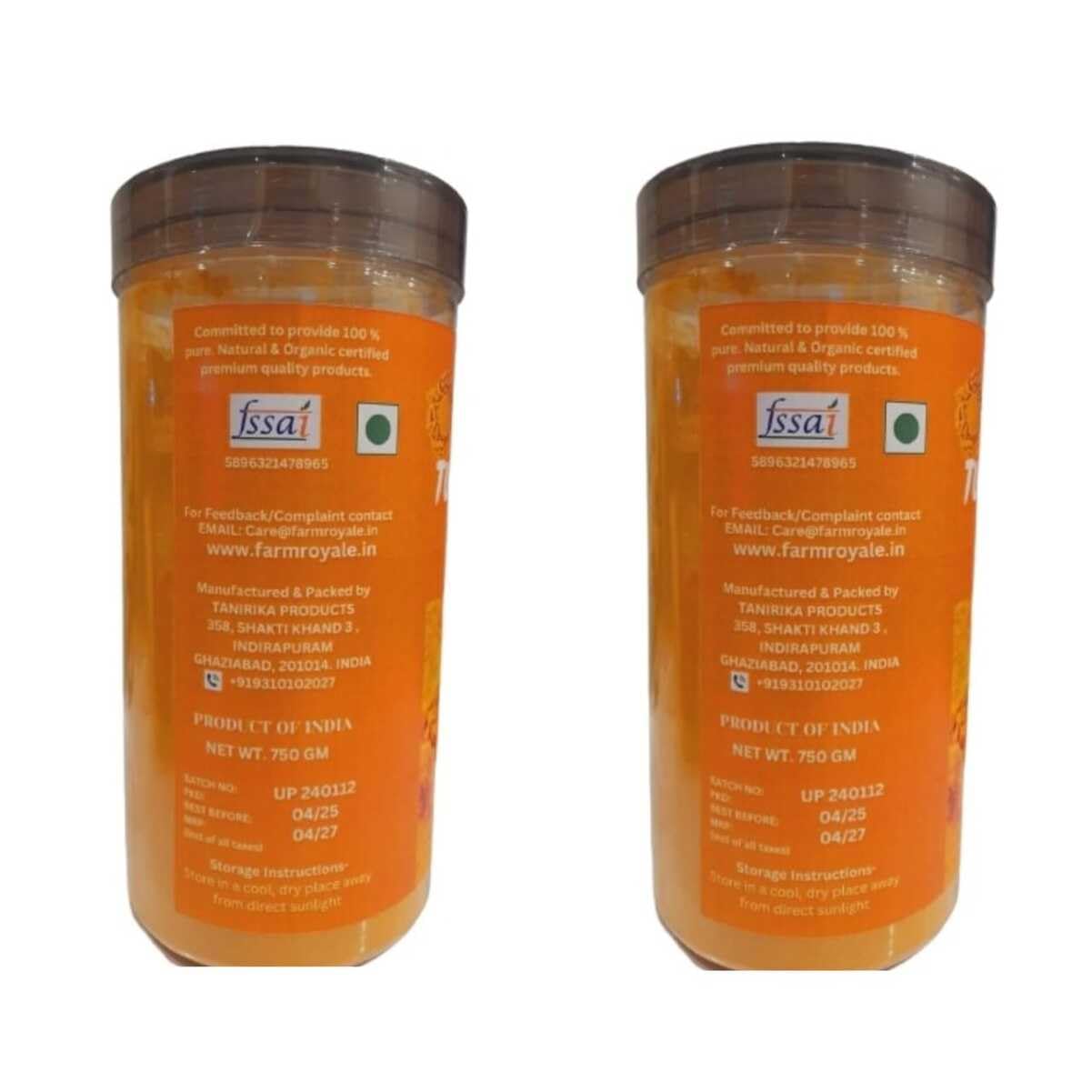 Farm Royale Turmeric Powder (750g + 750g) 1.5kg | Pure & Natural Haldi | Handpicked | Golden Yellow Color | Export Quality