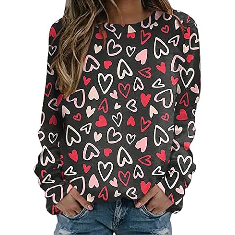 AMDOLE Ladies Hoodie Fleece Valentines Day Sweatshirts For Women Love Heart Letter Print Sweatshirt Loose Crew Neck Graphic Pullovers Tees Sweatshirt for Teens Black Cover