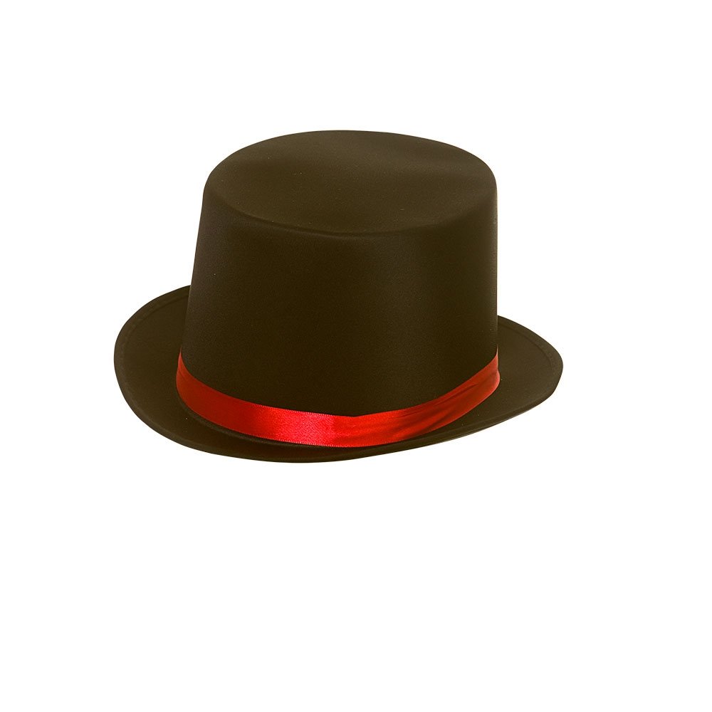 Wicked CostumesAdult Unisex Satin Circus Ringmaster Showman Top Hat with Red Satin Band Fancy Dress Accessory