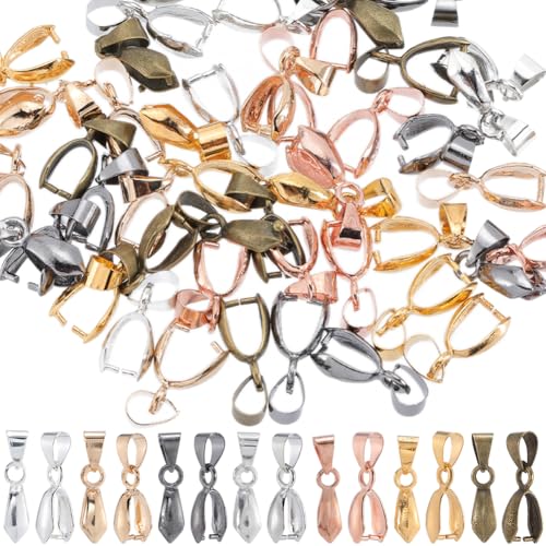 SOFPLATE 1 Box 70Pcs 7 Colors jewellery Findings Pinch Bails Metal Pinch Clip Bail Clasp Dangle Bead Necklace Pendant Connector for jewellery Making Clasps Supplies DIY Necklace Earrings Bracelet