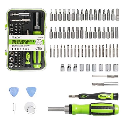 Huepar 65 in 1 Precision Screwdriver Ratchet Set Includes Slotted/Phillips/Torx and More Bits, Sockets and Extension Bars-Professional Repair Tool Kit for iPhone, Computer, Watch, Glasses, Electronics