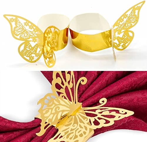 Napkin Rings, 100 Pcs Handmade Butterfly Foil Paper Shiny Napkin Holder for Christmas, Thanksgiving, Halloween, Wedding Party, Birthday, Family Dinner, Restaurant Serviette Table Decoration