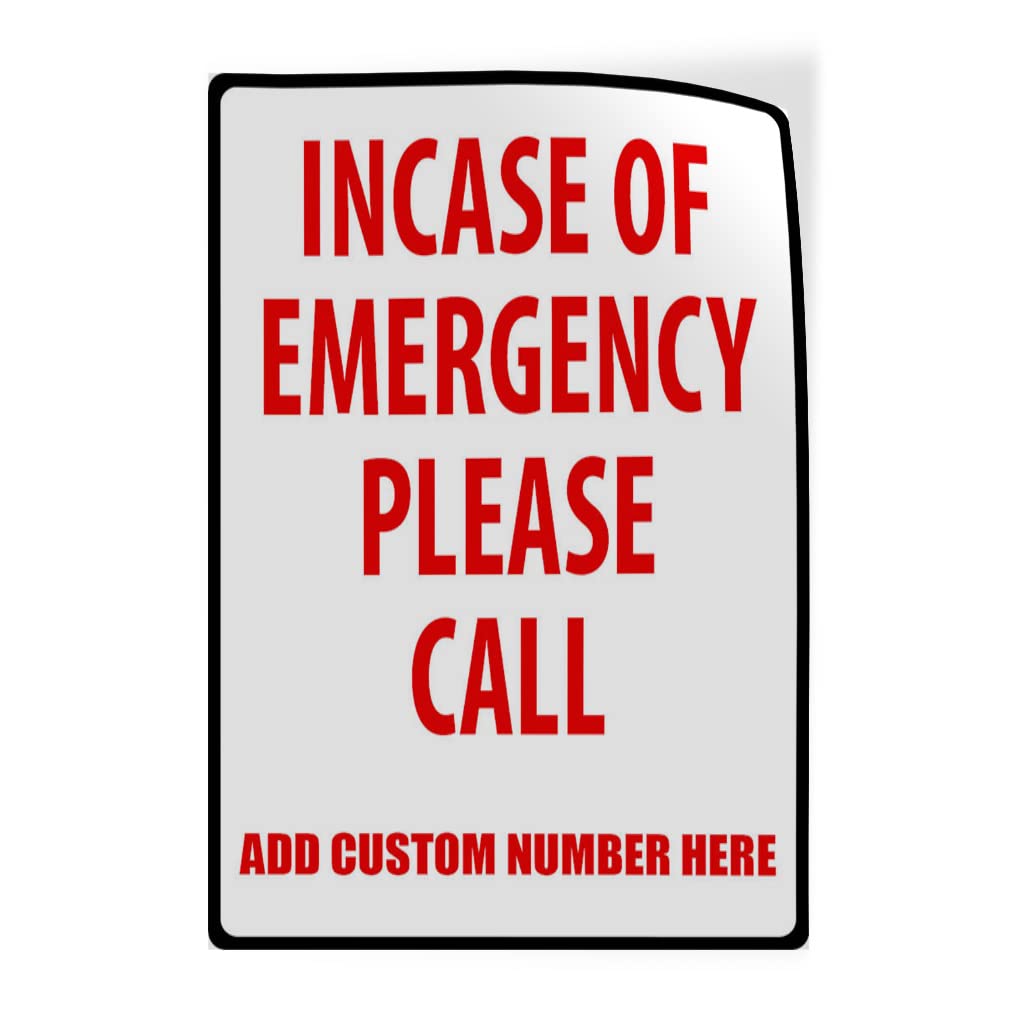 Custom Industrial Decals Vertical Vinyl Stickers Incase of Emergency Please Call Sign Fire Exit and Emergency Industrial Safety Sign Label 9x12Inches