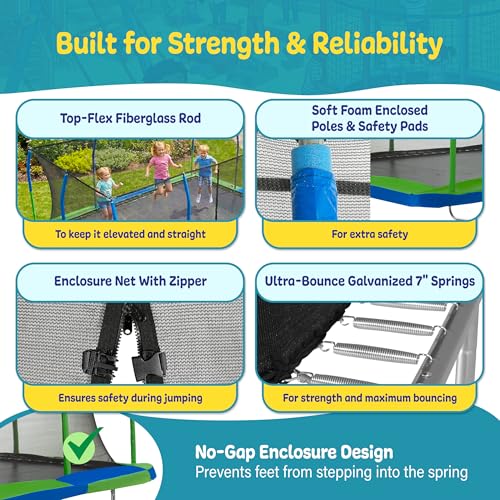 Image of Upper Bounce Rectangle Trampoline Set with Top-Ring Enclosure Net, Outdoor Backyard Recreational, Gymnastics Activity for Kids and Adults, High Weight Capacity 500 lbs