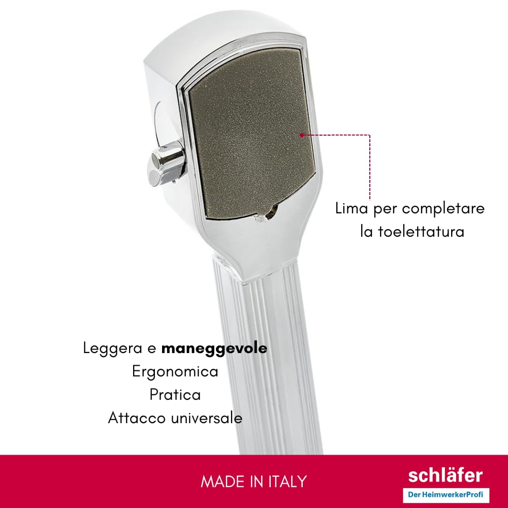 Schläfer 1303900 | Cabezal de ducha con cepillo y lima para mascotas | Cepillo de baño y peine para perros, gatos | Cabezal de ducha, pulverizador en ABS cromado