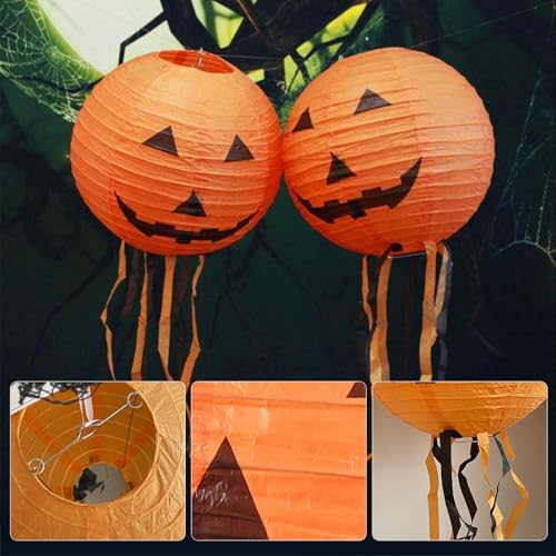Halloween Papierlaternen, Halloween Kürbis Papier Laterne, Papier Laternen Dekoration, Faltbare Papierlaternen Dekorative, mit Schnurrhaaren, 4 Stück, 20 cm – Bild 3