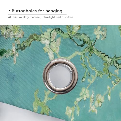 Joli rideau de salle de bain bleu et vert imperméable avec crochets inclus