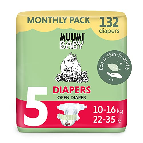 Pañales Muumi Baby Eco Talla 5 Paquete mensual, 10-16 kg, 132 pañales premium con barrera antifugas | suaves y agradables para la piel, transpirables, absorbentes, sin productos químicos innecesarios