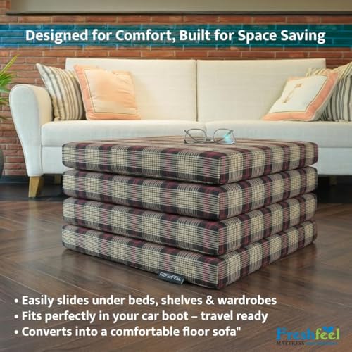 Image of FRESHFEEL 4 Folding Mattress, Foldable, Lightweight, Travel, Outdoor Camping, Cotton, Portable Mattress, Floor Sleeping Mat for Sleeping Epe Foam Slim Mattress for Single Bed (72 inchX36 inchX2 inch)