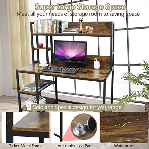 Bizzoelife Computer Desk with Hutch and 2-Tier Bookshelf，47 Inches Modern Writing Study Desk with Storage Shelf for Small Space, PC Laptop Table Workstation for Home Office to Saving Space(Retro) - Thumbnail 6