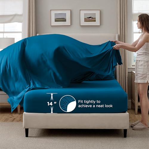 Image of Bedsure Twin Comforter Set Teal - Bed in a Bag Twin Size Bedding 5 Pieces, GentleSoft Pintuck Bed Set Gift for Family, All Season Down Alternative Comforter with Sheets, Pillowcase & Sham