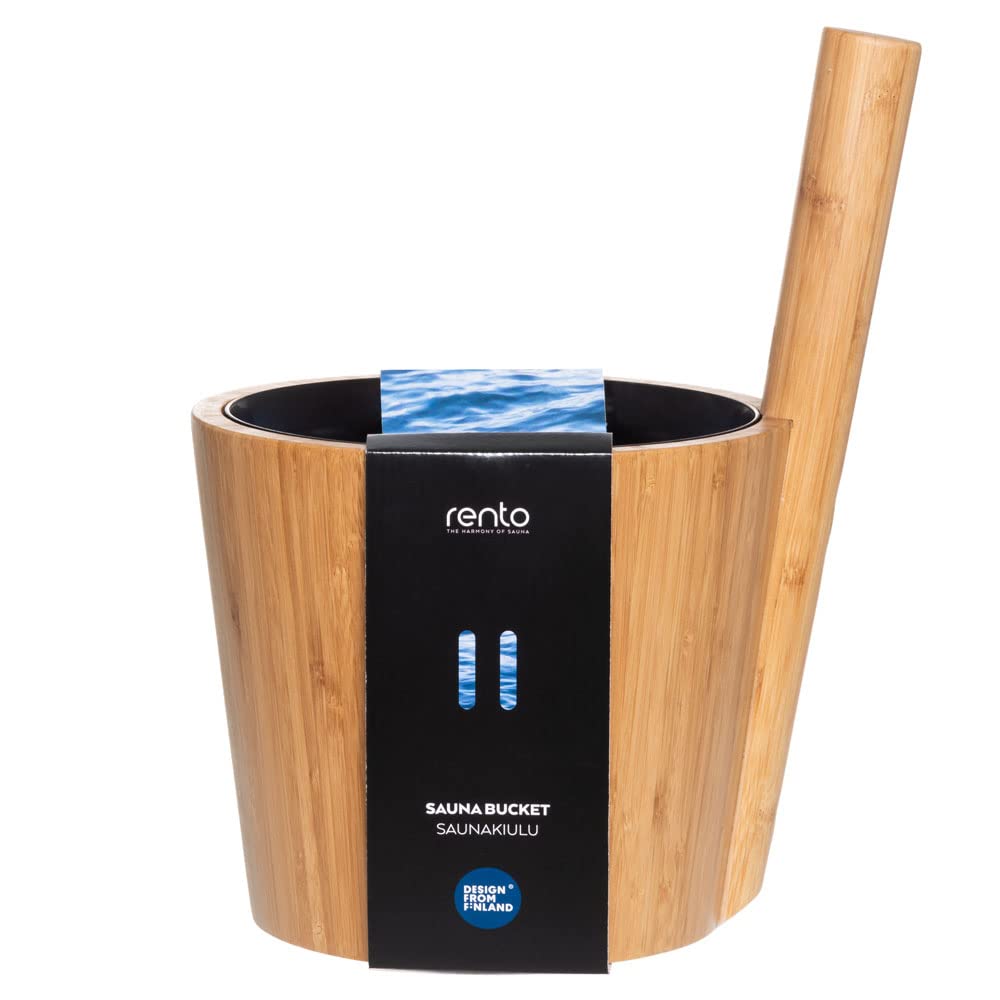 Hochwertige Sauna- Set's inkl. digitaler POOL Total Saunabroschüre - Saunaeimer aus Bambus mit Kelle & Thermometer - 5 L Fassungsvermögen - Saunazubehör für Aufguss & Entspannung