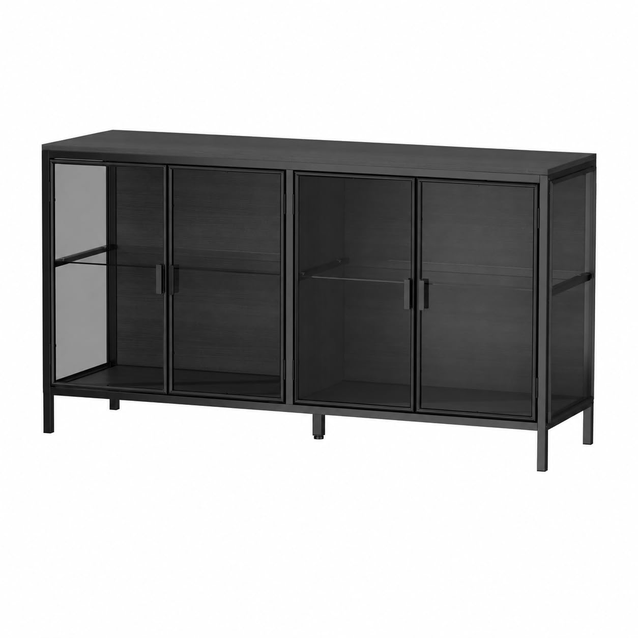 Vetrina nera 40 x 140 x 75 cm con telaio in ferro, 2 ante in vetro, armadio in vetro con strisce luminose a 3 colori, moderna vetrina in vetro per soggiorno