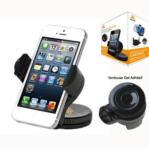 IBROZ - Support Universel Mobile & Smartphones Fixation sur Pare brise ou Tableau de Bord amovible et à utiliser avec ou sans étui sur mobile jusqu'à 8 cm de large y compris Apple iPhone 4 4S & 5 / HTC Sensation XE XL, HTC 8X 8S, HTC One V and One X, HTC Windows Phone 8X & 8S, Samsung Galaxy Mini, Galaxy Ace, Galaxy S2, Galaxy S3, Galaxy S4, Galaxy S5, Galaxy Nexus , Galaxy S3 mini, Nokia Lumia 920, Lunia 620, Lumia 800, Motorola RAZRi etc..- Avec Ventouse GEL super adhésif - Recommandé pour Conduite Sécurisé