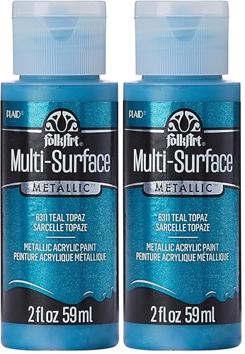 Image of FolkArt Multi-Surface Metallic Paint in Assorted Colors (2 oz), Metallic Teal Topaz (Pack of 2)