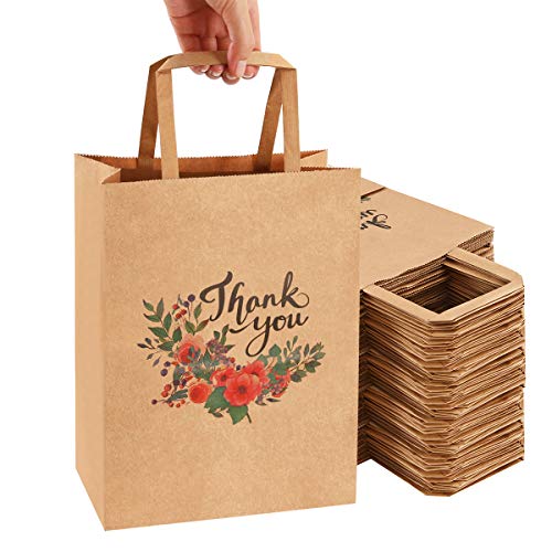 Cmecial 50Pcs 10x8x4.7 Thank You Gift Bags Bulk, Thank You Bags for Business Small, Sturdy Brown Paper Gift Bags with Handles Bulk, Thank You Paper Bags with Handles Bulk, Small Gift Bags, Retail bags