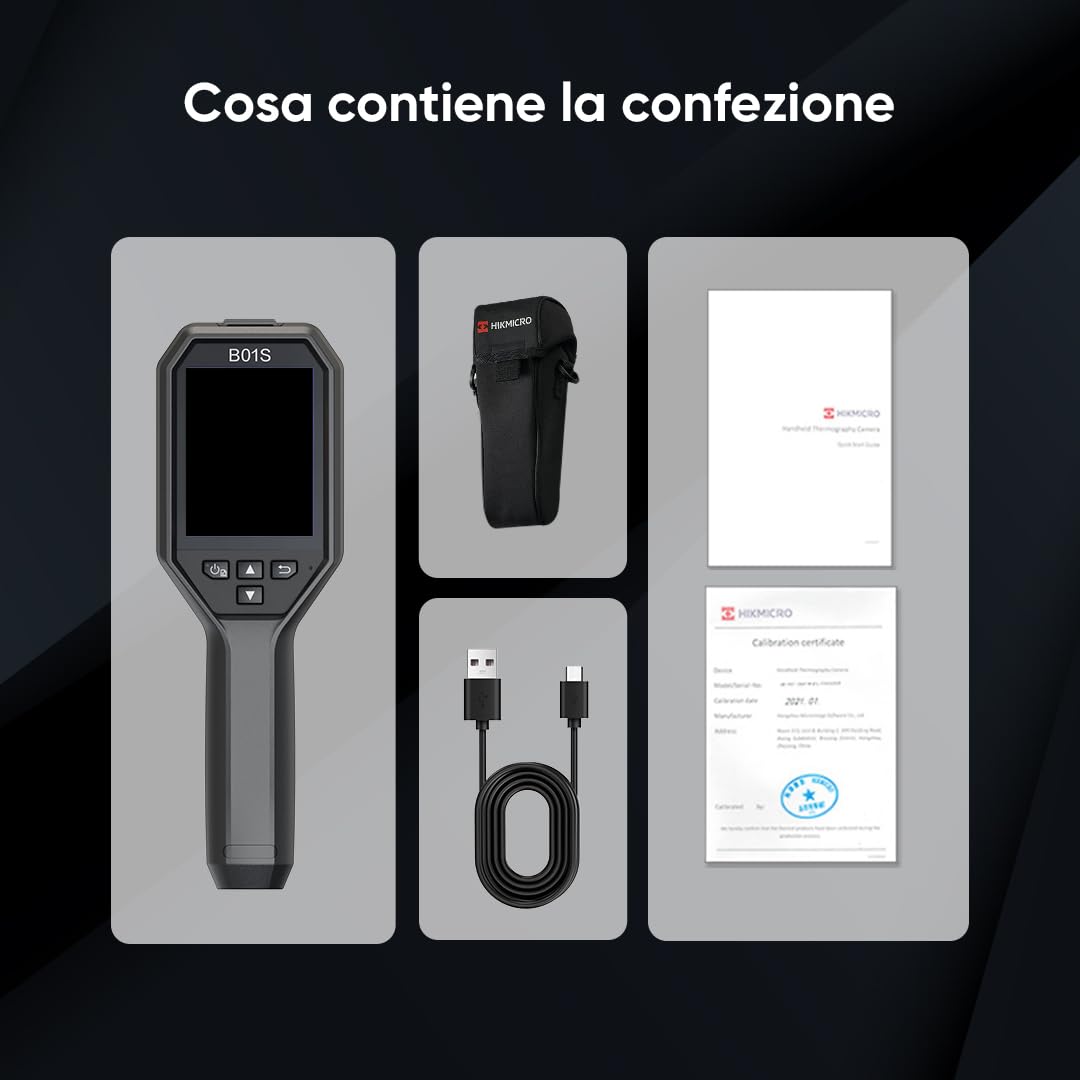 HIKMICRO Termocamera B01S, Risoluzione IR 256 x 192, WiFi, 25 Hz, Termocamera, schermo LCD da 3,2 "con risoluzione di 640 x 480, Imager Termico Portatile a Infrarossi da 49.152 Pixels