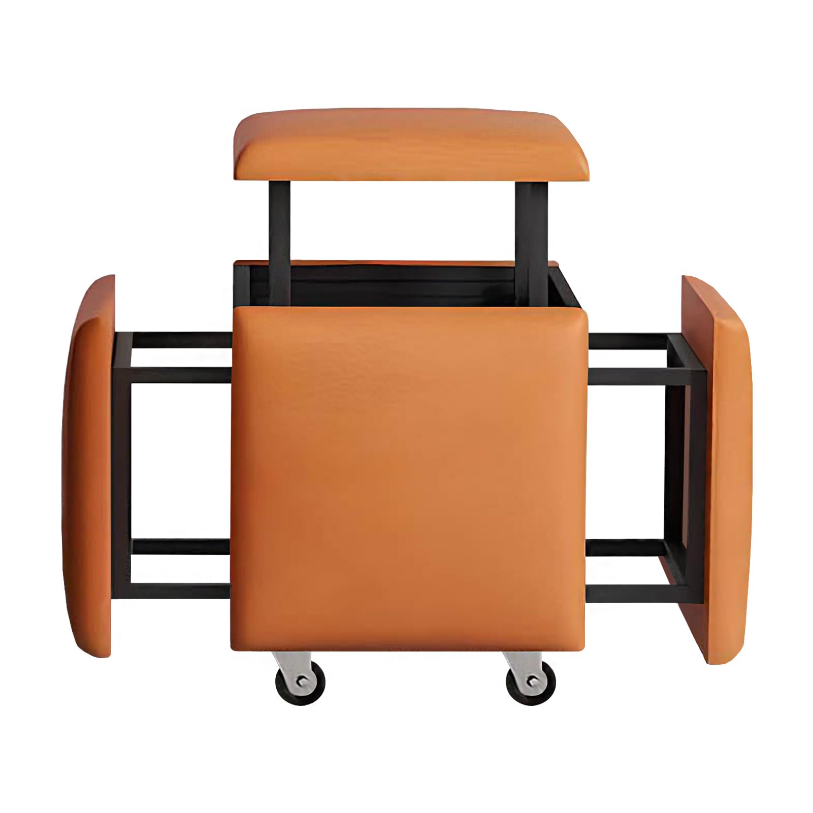 Ensemble meuble 5 en 1 orange en cuir avec roulettes et poufs empilables pour salon