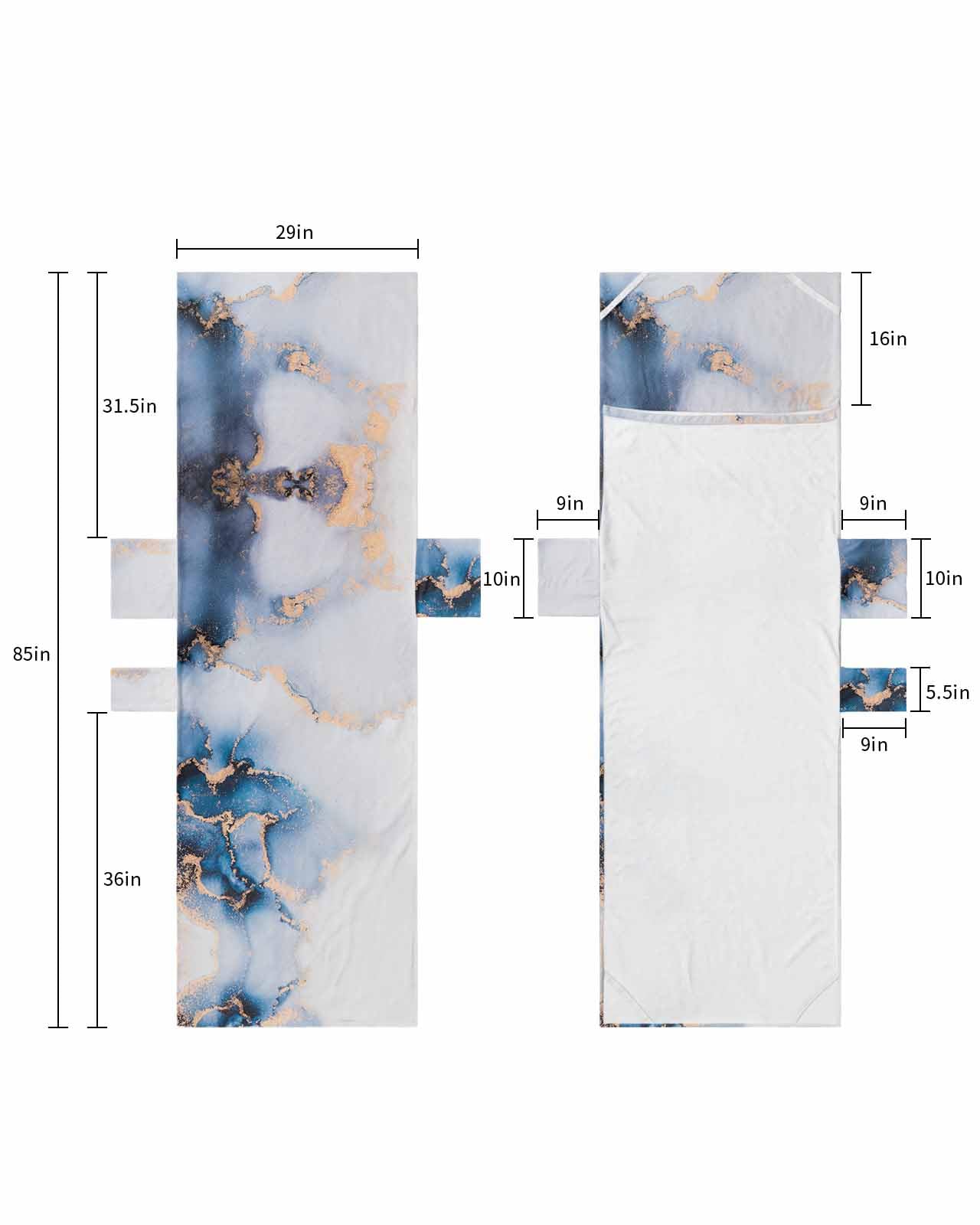 Blue Marble Beach Lounge Chair Towel Cover, Soft Chaise Lounge Towel with Side Pockets Patio Pool Chairs Cover for Beach/Pool Sunbathing 29x85 Modern Abstract Art Ink Painting
