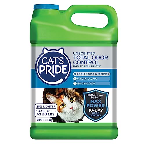 Max Power Cat Litter: 10 Days Odor Control, Strong Clumping, Hypoallergenic, 99% Dust Free, Unscented, 15 lbs