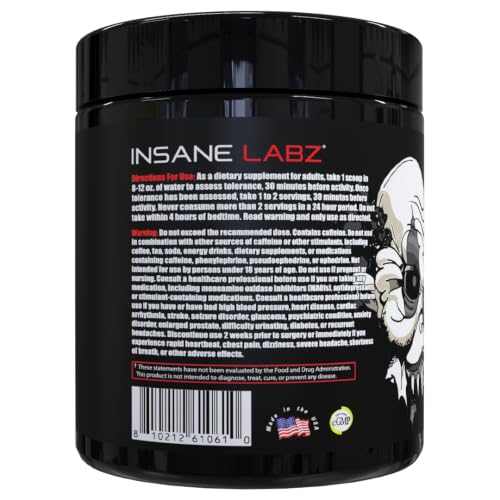 Image of Insane Labz Psychotic Black Edition Mid Stimulant Pre Workout Powder, Energy Focus Pumps, Loaded with Creatine Beta Alanine Taurine Fueled by AMPiberry, 35 Servings (Agua Fresca)