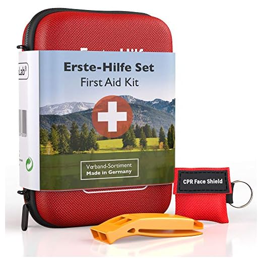 GoLab EHBO-set outdoor, survivalkit Eerste hulp-doos voor sport en reizen met nood-beademingsmasker en signaalfluitje voor optimale eerste hulp, tas, uit Duitsland, volgens DIN 13167.