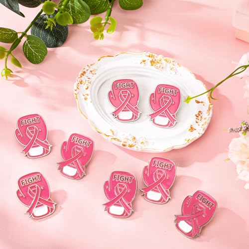 Ecally Breast Cancer Awareness Pins Bulk Pink Ribbon Boxing Glove Pins Breast Cancer Fight Bin for Charity Event3