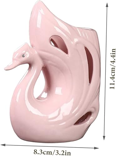 Miniatura 7 de PRETYZOOM Florero de cisne calado Estatua de cisne de cerámica, jarrones de flores modernos, soporte floral decorativo, escultura de cisne,