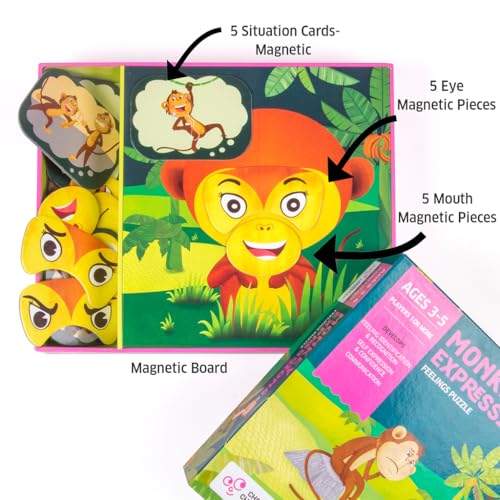 Image of Chalk and Chuckles Monkey Expressions Preschool Feelings Puzzle Ages 3-6 Years Old, Social Emotional Learning, Educational Toy