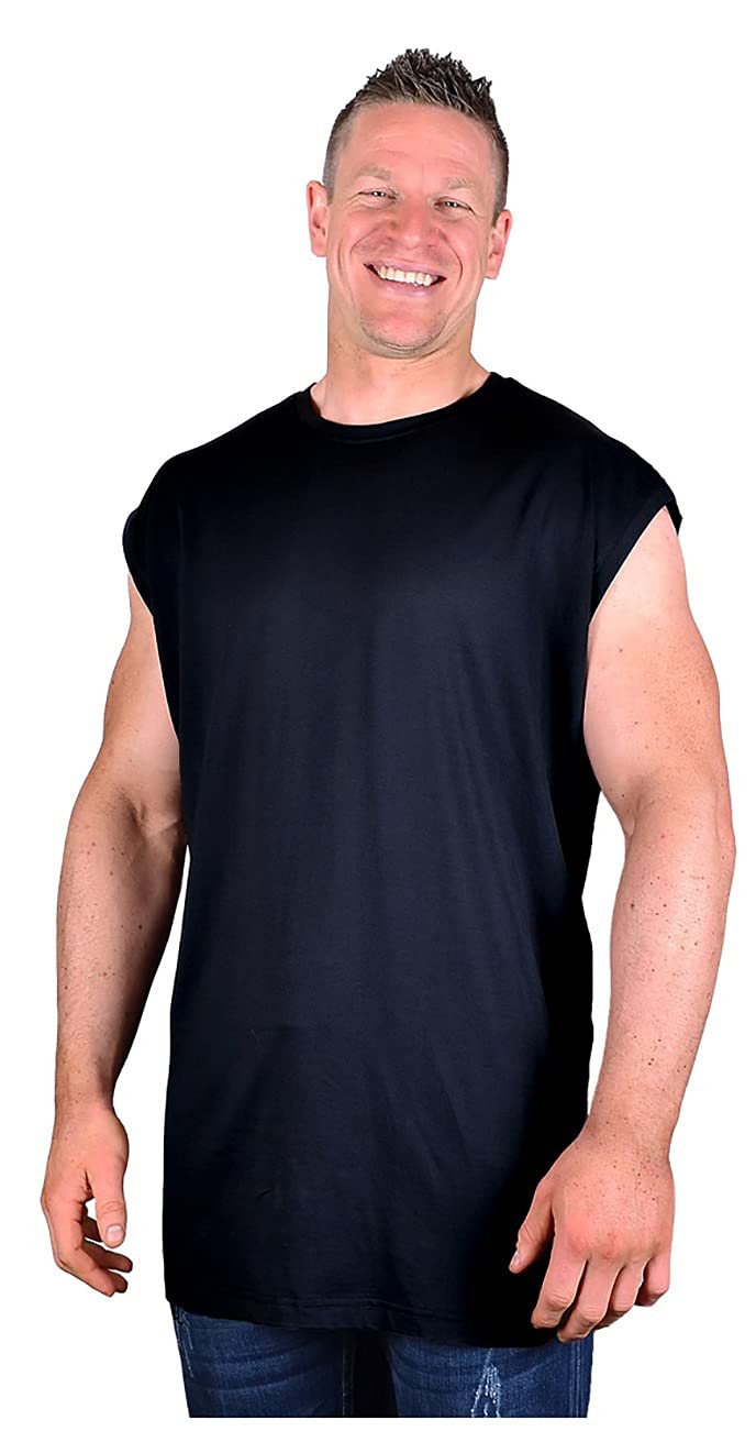 Espionage Big Mens Black Hiker Sleeveless Cotton Oversized Large T Shirt Long Tall Top for Sizes 2XL 3XL 4XL 5XL 6XL 7XL 8XL, Size : 8XL