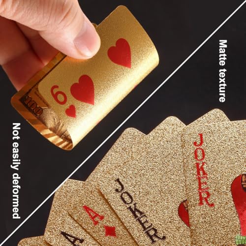 Pokerkarten,Spielkarten,Wasserdichte Spielkarten,Spielkarten Plastik, Professionelle Pokerkarte,Schwarze Spielkarten,Kartenspiel,Standard 54 Poker,für Texas Holdem Poker Deluxe Kartenspiele,Gold – Bild 6