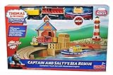Thomas and Friends Land, Sea and Air Rescue Series EXCLUSIVE Trackmaster Motorized Railway Battery Powered Tank Engine Playset - CAPTAIN and SALTY's SEA RESCUE with Salty Diesel Engine and Cargo Car, 