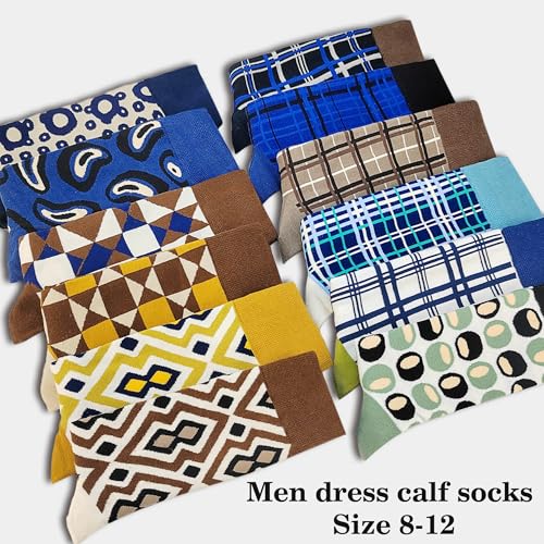 Men's Dress Socks Argyle Black Dress Fun Funny Colorful Novelty Crazy Patterned Sock Cotton Calf Bulk Packs Size 8-122