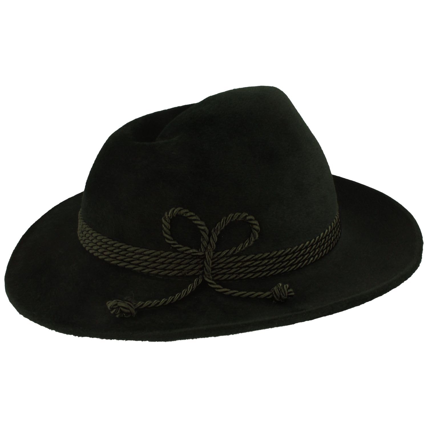 Breiter Herren Velour Trachten-Hut Filz-Hut Herren-Hut – Werdenfelser – Handgemacht aus 100% Haarfilz mit passender Kordel-Garnitur & Echtleder Schweißband - Grün 63, Krempe 7,5 cm