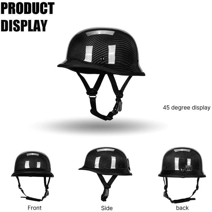 Miniatura 4 de Cascos de Motocicleta Vintage de Media Cara, Cascos de Motocicleta Retro de Cara Abierta de Fibra de Carbono, Casco de Media Concha Estilo Alemán DOT