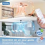 Passky Ventilateur de plafond avec lumière LED silencieux 132cm, Télécommande, Moteur CC réversible, 3 réglages de couleur, Fonction été-hiver, 6 vitesses, Minuterie, Int/ext, Noir