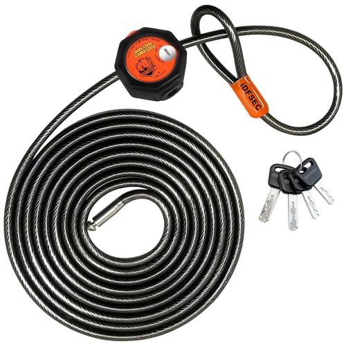 iDFSEC Heavy Duty Adjustable Cable Lock - 15' x 3/8' Security Cable with Dual Cinch, 4 Keys...