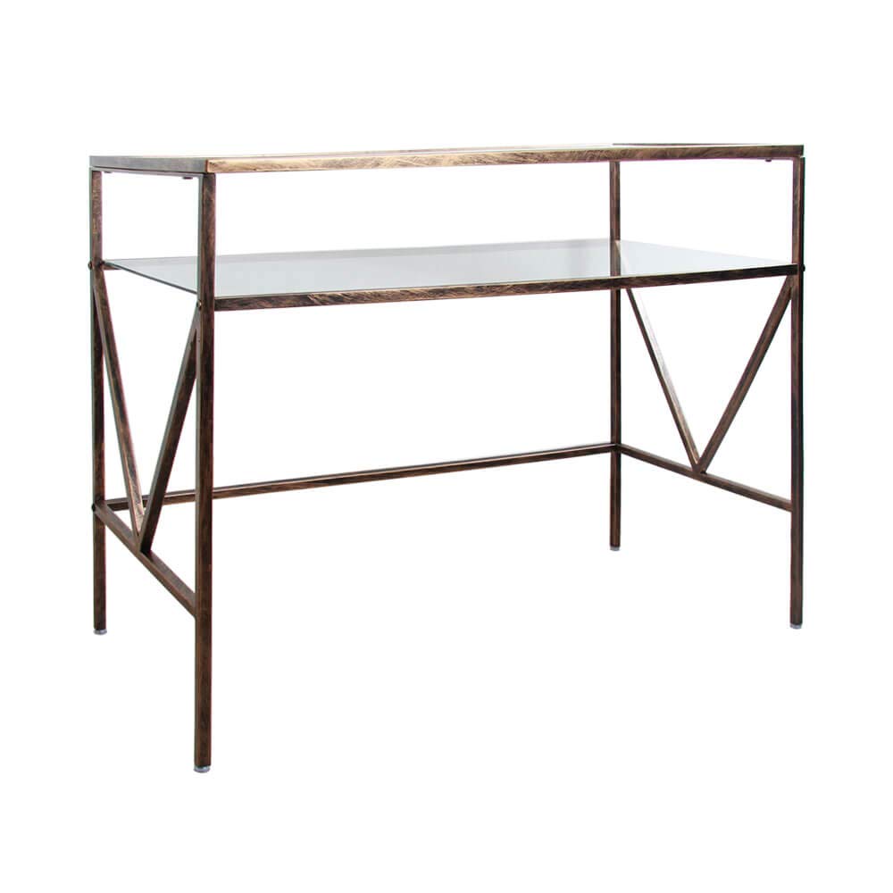CANDIKO Glass Top Desk Vanity Table, Antique Gold