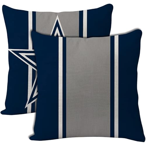 2pcs Football Style Throw Pillow Covers 18 x 18 Inch Linen Material Pillow Case Decoration for Dallas Home Sofa Couch