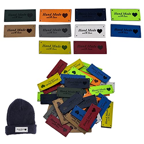 70pcs Etiquetas De Piel Sintética Hechas a Mano, Etiquetas De Piel con Agujeros, Etiquetas De Cuero Hechas a Mano para Sombrero De Bricolaje, Decoración De Ropa De Costura, Sombreros (10 Colores) Cover