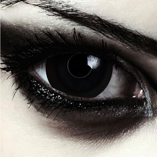 DESIGNLENSES, Dos lentillas de color negro totalmente para Halloween zombie disfraz, 1 par/2 pzs, 17mm diámetro, sin graduación + caso de lente „Black Giant"