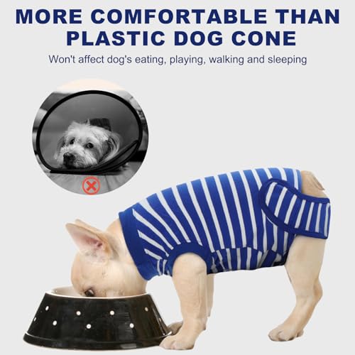 Image of IDOMIK Dog Recovery Suit for Neuter Spay,Anti-Licking Dog Surgical Bodysuit | Soft Dog Recovery Onesie Protects Abdominal Wounds, Easy to Wear, Easy Potty Breaks, E-Collar Cone Alternative,Stripes,S