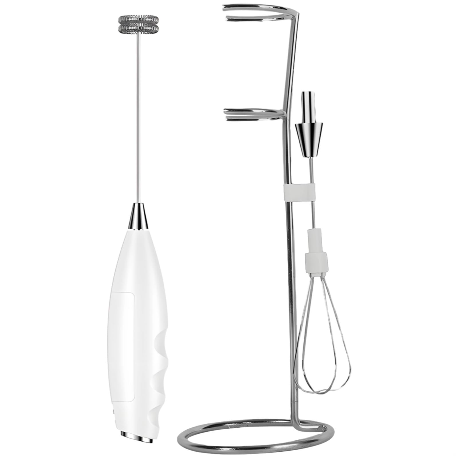 Handheld Milk Frother, Wireless Electric Egg Beater with Dual Heads for Coffee & Baking, Built-in Battery, Convenient Stand, Black