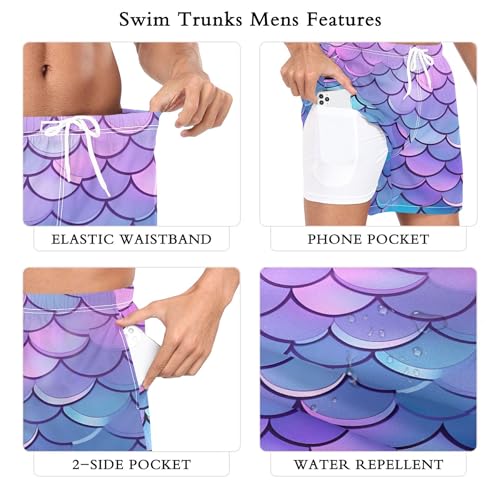 xigua Mermaid Scale Mens Swim Trunks with Liner, 5 inch Quick Dry Mens Boardshorts for Beach3